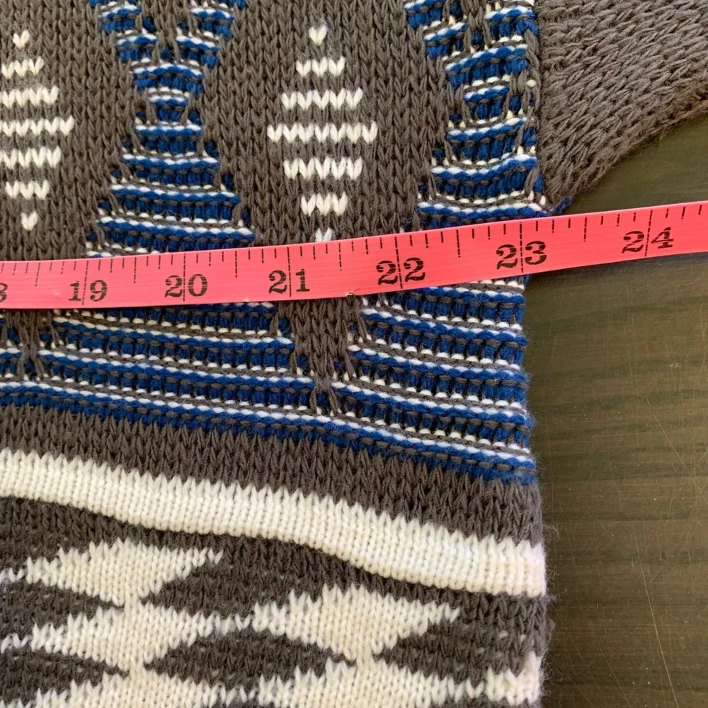 Vintage Towncraft Aztec Pattern Knit Sweater Mens XL USA RetroGray Blue Burgundy